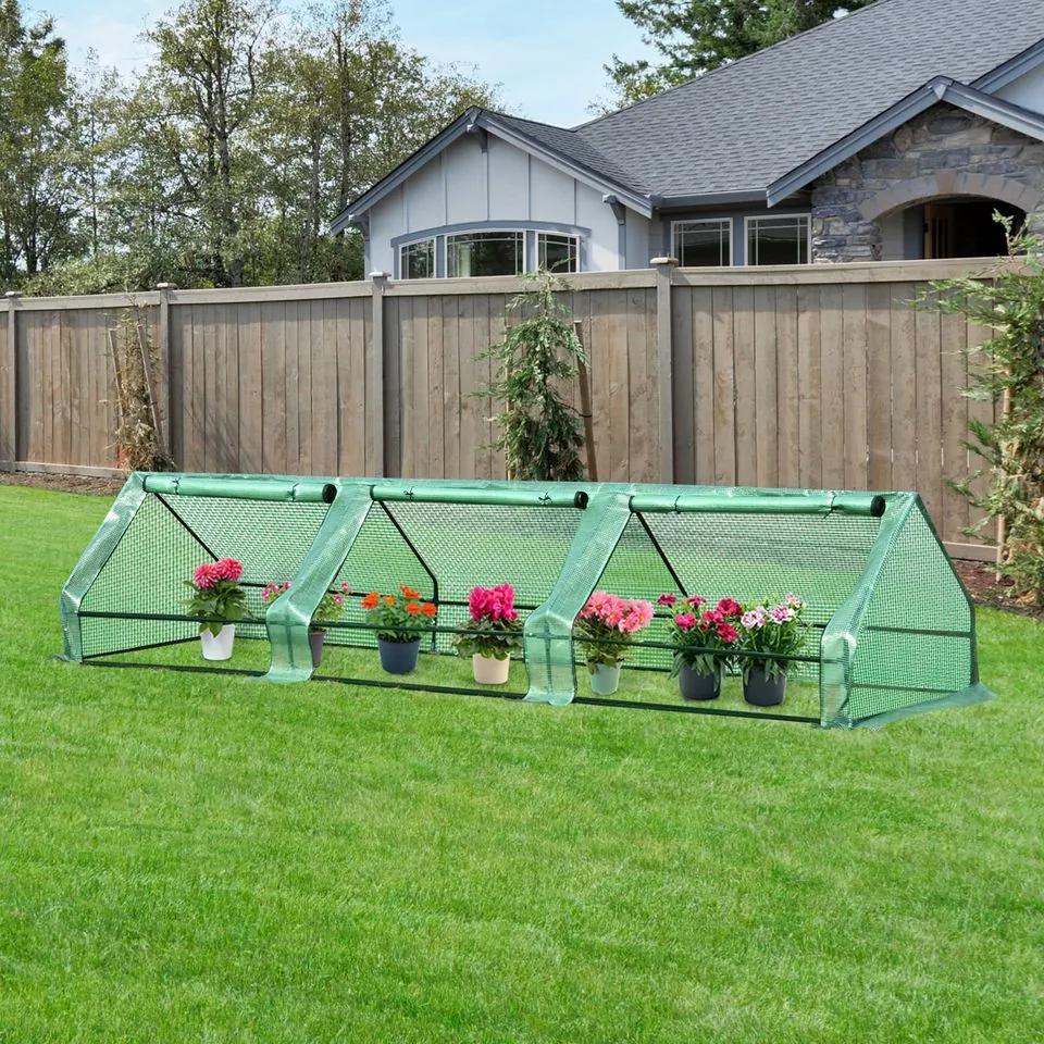 Outsunny Estufa de jardim pequeno com 3 janelas para pomar com 400x100x80 cm Verde PE
