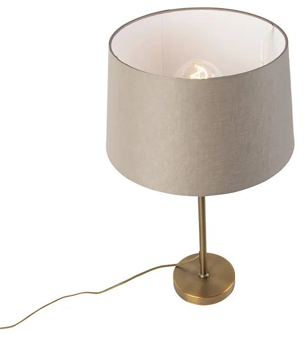Candeeiro de mesa em bronze com cúpula em linho bege 35cm - Parte Country / Rústico