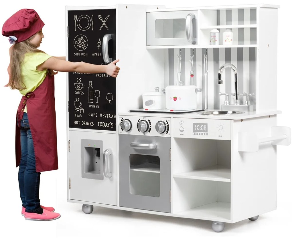 Cozinha de brincar com som Simulação de lava-loiça de ardósia Lava-loiça amovível Diversão educativa para crianças 83 x 32 x 80 cm Branco