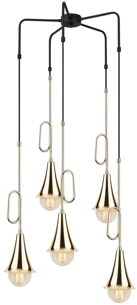 Chandelier Sarmal – Preto e Dourado – Diâmetro 55 cm, Altura 100 cm