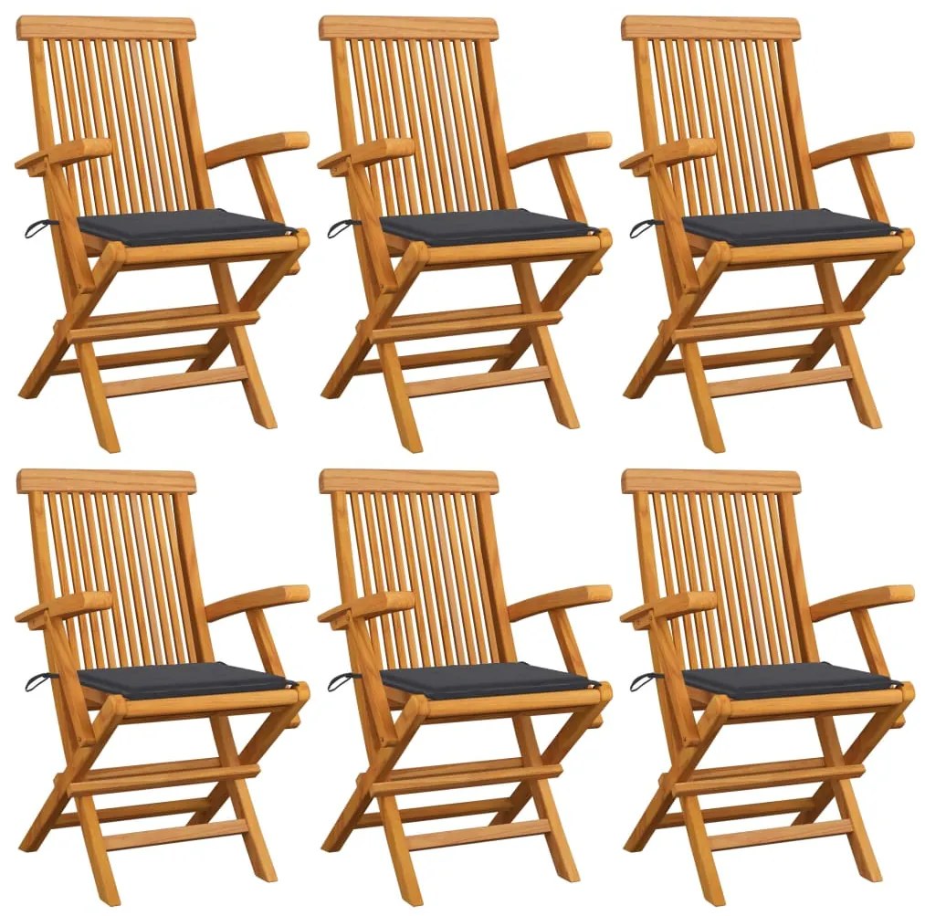 vidaXL Cadeiras de jardim c/ almofadões antracite 6 pcs teca maciça