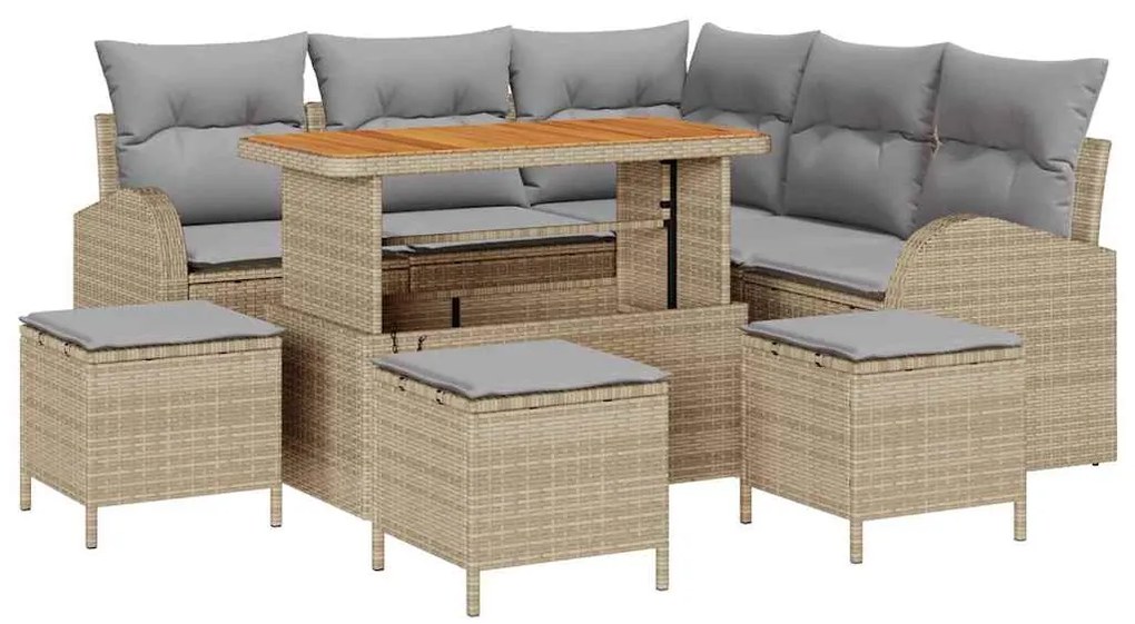 Conjunto de Sofá de Jardim com 9 Peças e Almofadas Beijinhas em Rattan