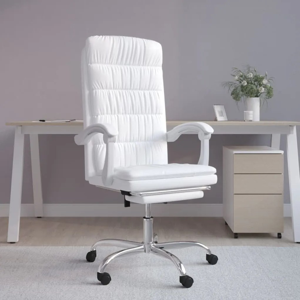 vidaXL Cadeira de escritório reclinável couro artificial branco