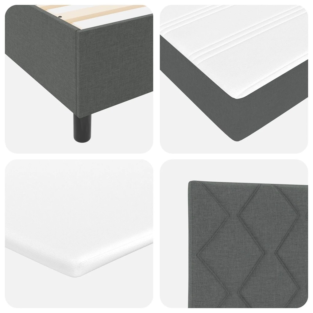 Cama Box Spring com Colchão e LED Cinza Escuro 90x200 cm Tecido