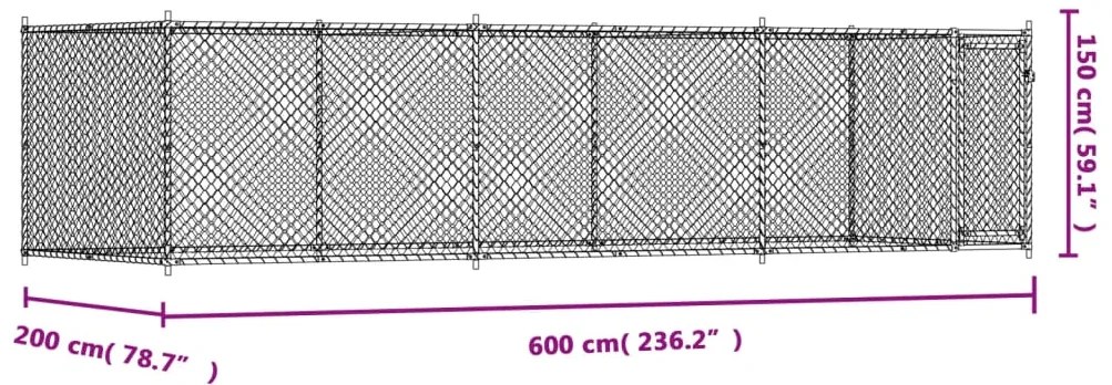 Jaula para cão com porta 6x2x1,5 m aço galvanizado cinzento