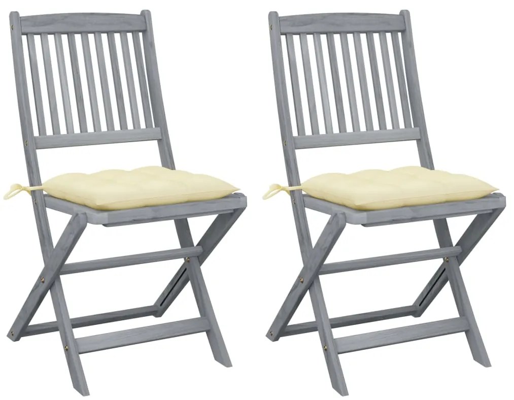 Cadeiras exterior dobráveis c/ almofadões 2 pcs acácia maciça