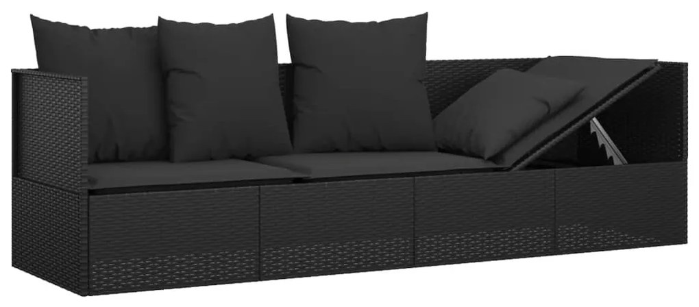 Sofá lounge de exterior com almofadões vime PE preto
