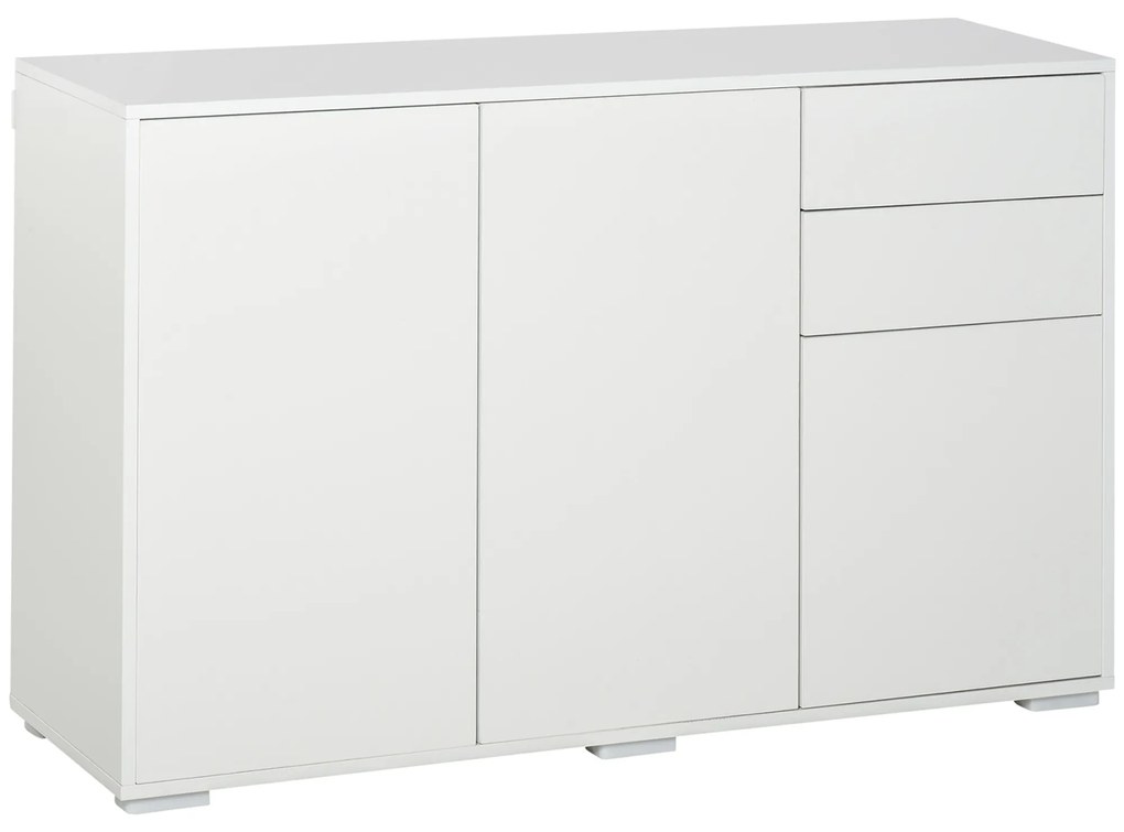 HOMCOM Buffet Móvel de Armazenamento 2 Gavetas deslizantes 3 Portas Prateleira Ajustável Painéis de Partículas 117x36x74 cm Branco | Aosom Portugal