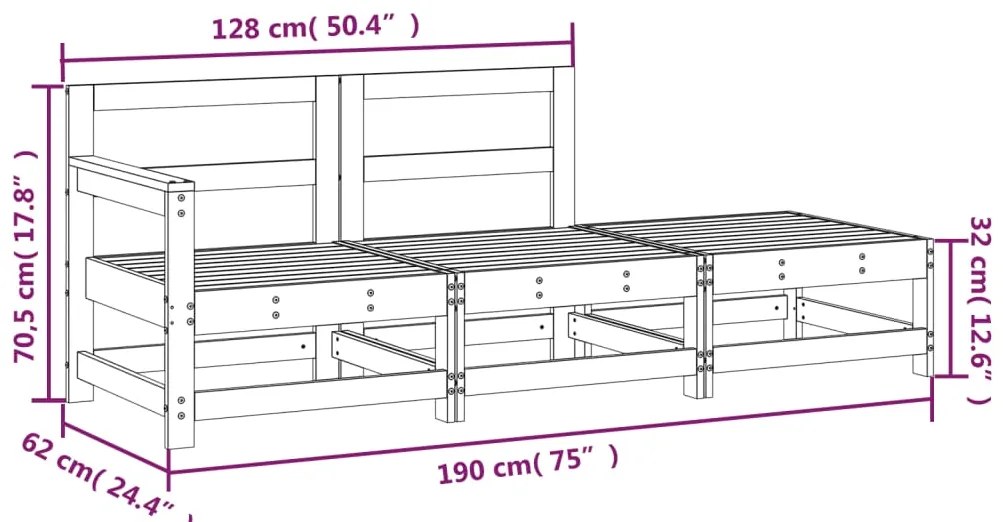 3 pcs conjunto lounge de jardim madeira de pinho maciça cinza
