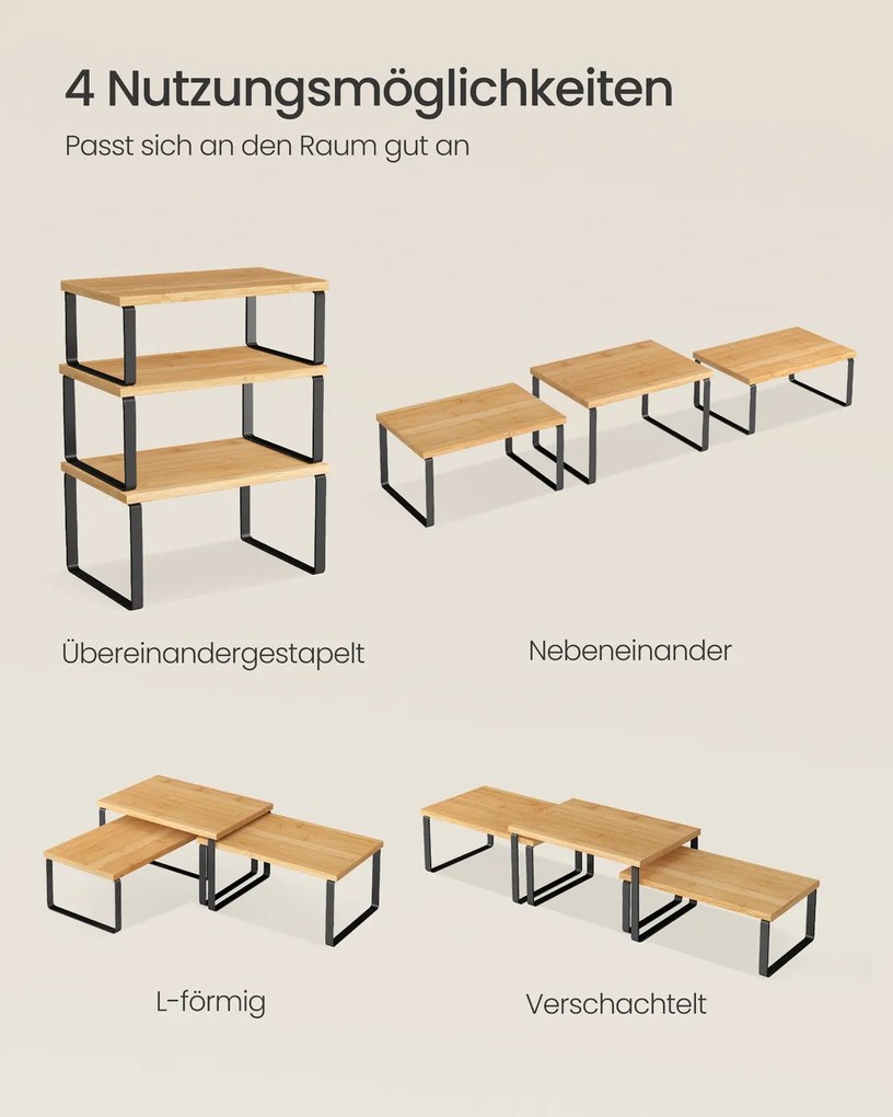 Conjunto de 3 prateleiras de cozinha para especiarias em metal Preto-bege natural