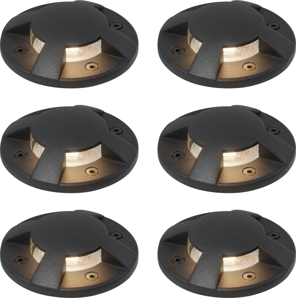 Conjunto de 6 focos de chão modernos pretos GU10 50mm efeito de 4 luzes IP65 - Cellar