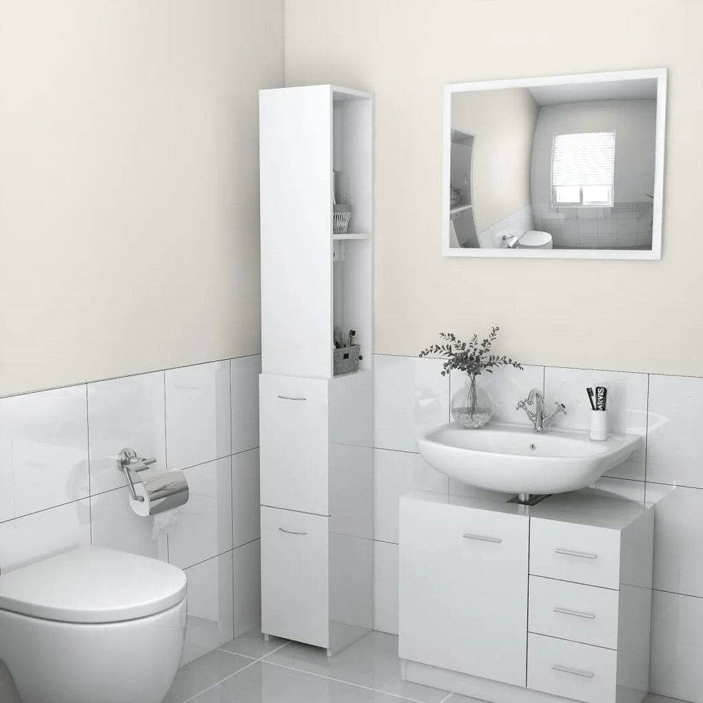 808437 vidaXL Armário WC 25x26,5x170 cm derivados de madeira branco brilhante