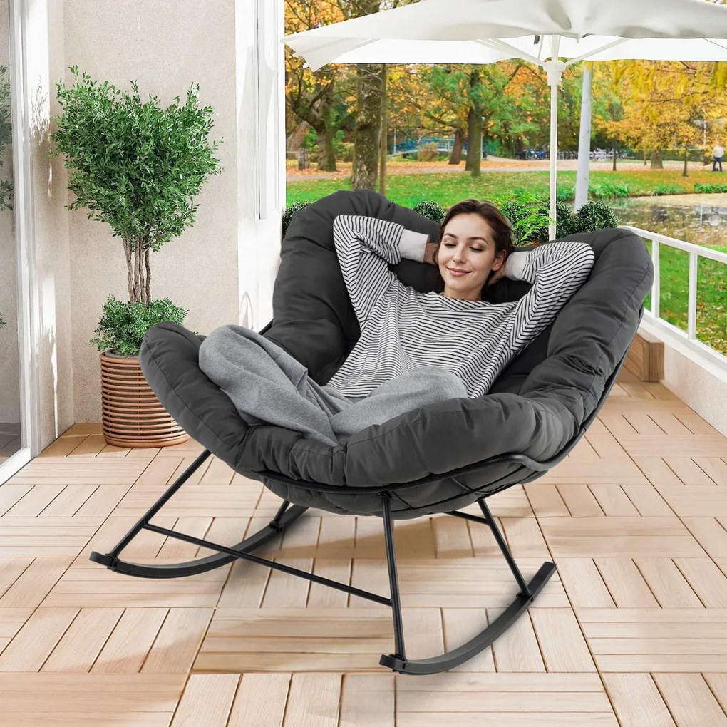 Cadeira de baloiço Jardim para interior e exterior com almofada com estrutura metálica Carga 205 kg Cinzento