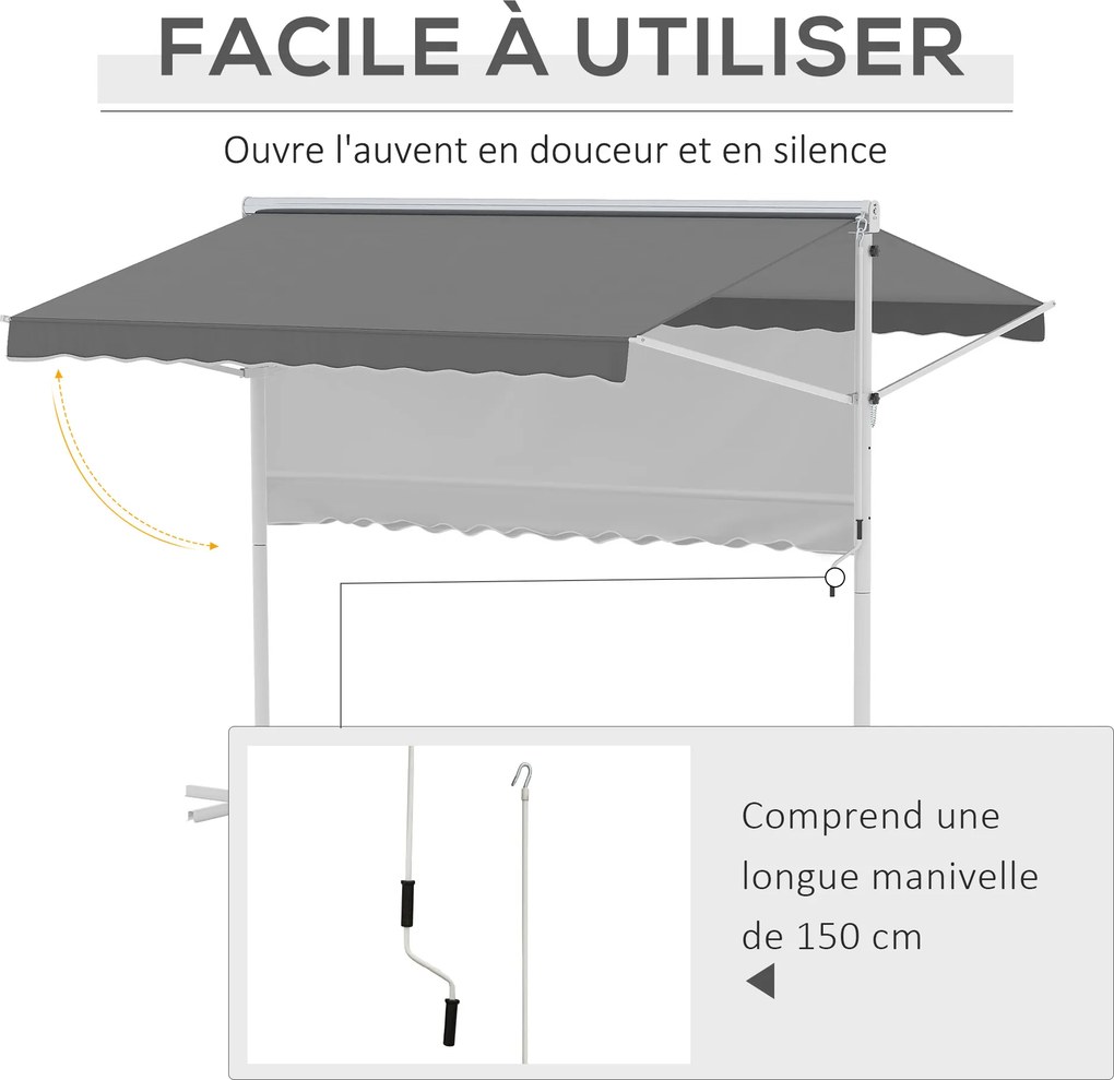 Toldo de dupla inclinação 3 x 3 m, manual, retrátil, inclinação ajustável, aço com revestimento epóxi branco, poliéster impermeabilizado