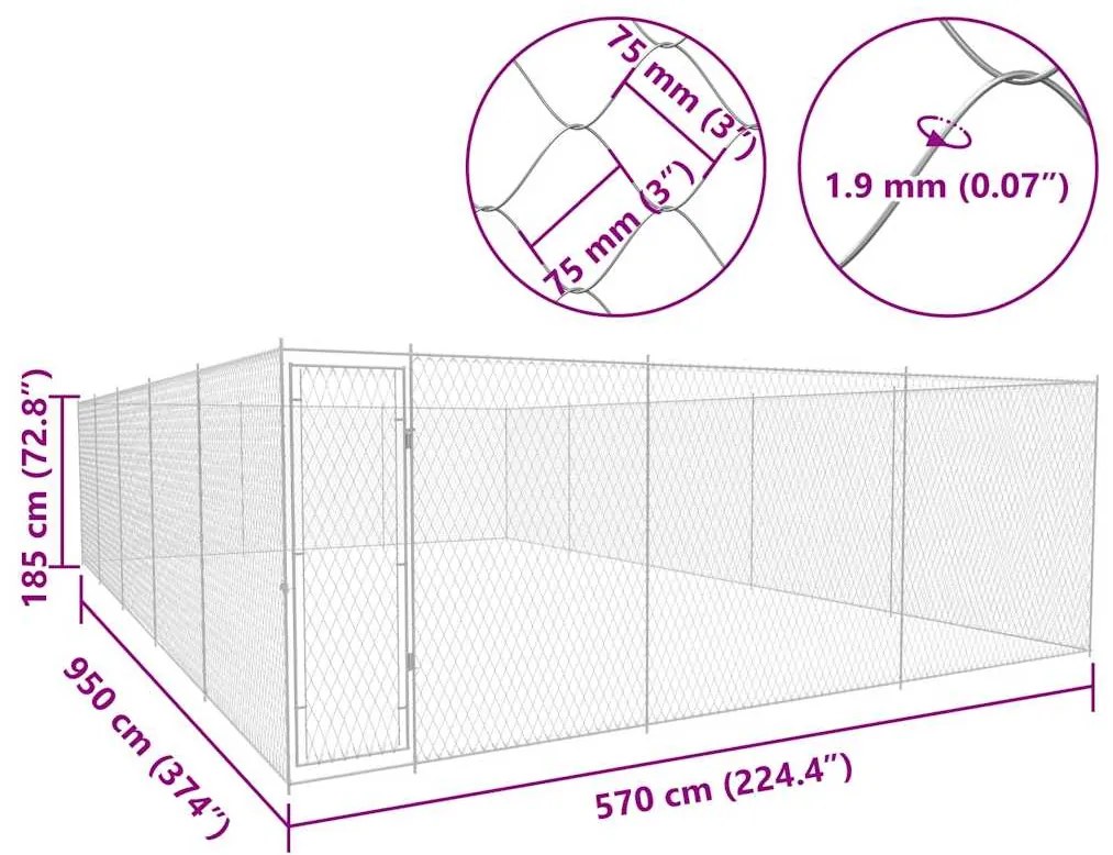 Canil de exterior em aço galvanizado 950x570x185 cm