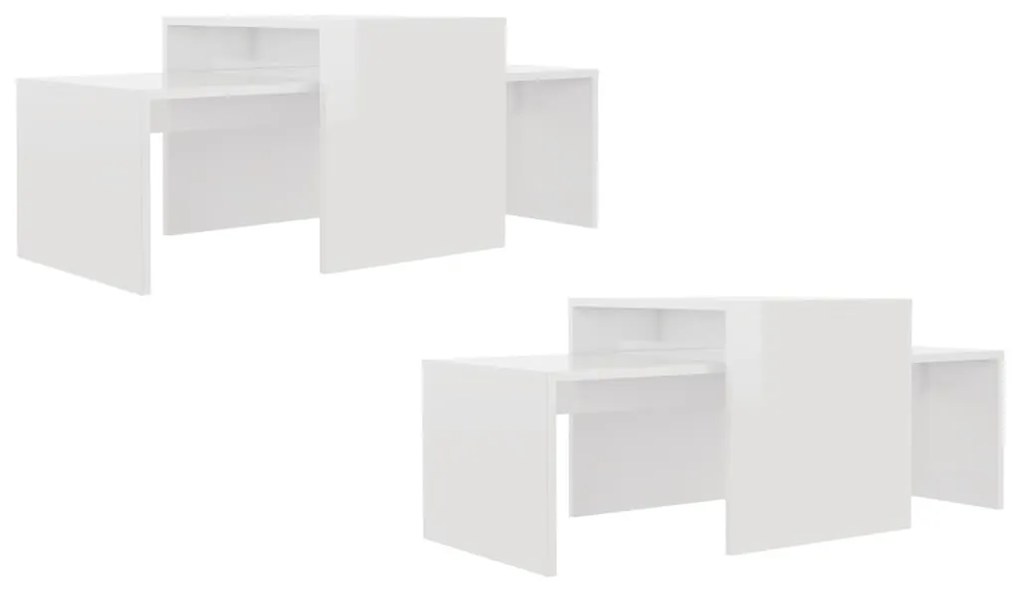Conjunto de 2 Mesas de Centro Briseu - Branco Brilhante - Design Minim