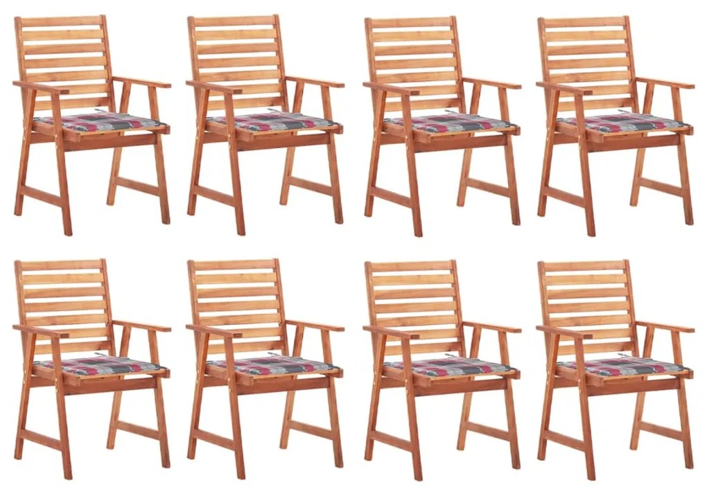vidaXL Cadeiras de jantar p/ jardim 8 pcs c/ almofadões acácia maciça