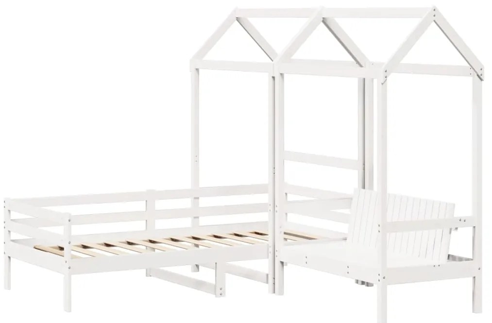Conj. sofá-cama e banco c/ telhado 90x190cm pinho maciço branco