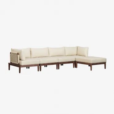 Sofá Modular De Jardim De 4 Peças Com 2 Poltronas De Canto E Puff Em Acácia Giulia Castanho-acácia Escuro - Sklum