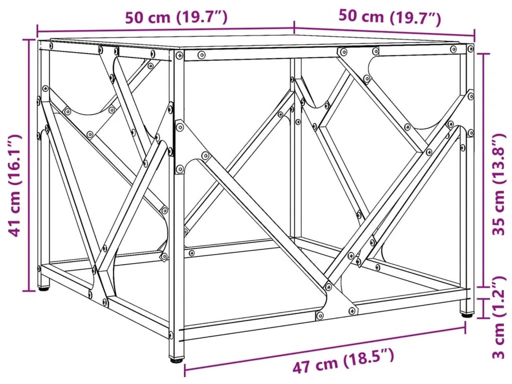 Mesa de centro c/ topo em vidro transparente 50x50x41 cm aço