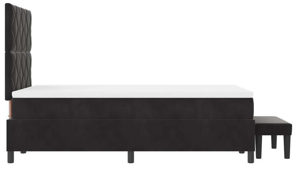Cama box spring com colchão e banco preto 120x200 cm veludo