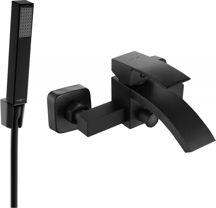 Mexen Libra Misturadora de banheira R77 com conjunto de chuveiro, preta - 74513R77-70