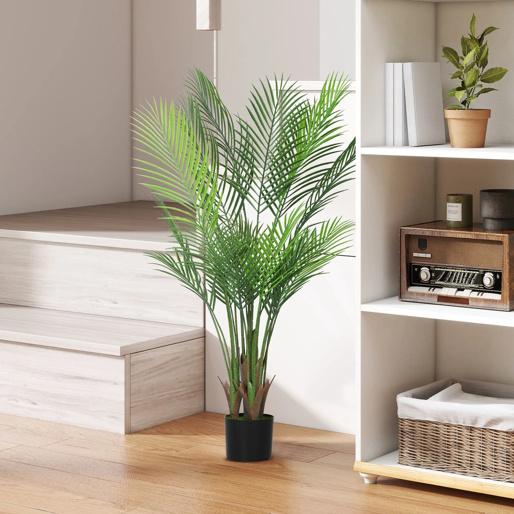Planta artificial de interior com 120 cm, palmeira artificial com vaso de plástico e acabamento flocado, verde