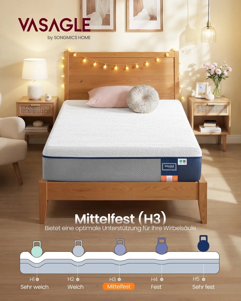 Colchão de espuma viscoelástica com gel, 90 x 200 cm, com apoio ergonómico, azul
