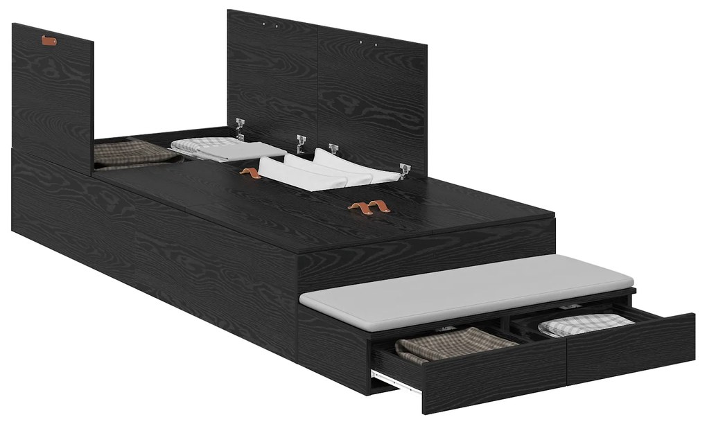 Cama de Armazenamento Preto Carvalho 90x190 cm