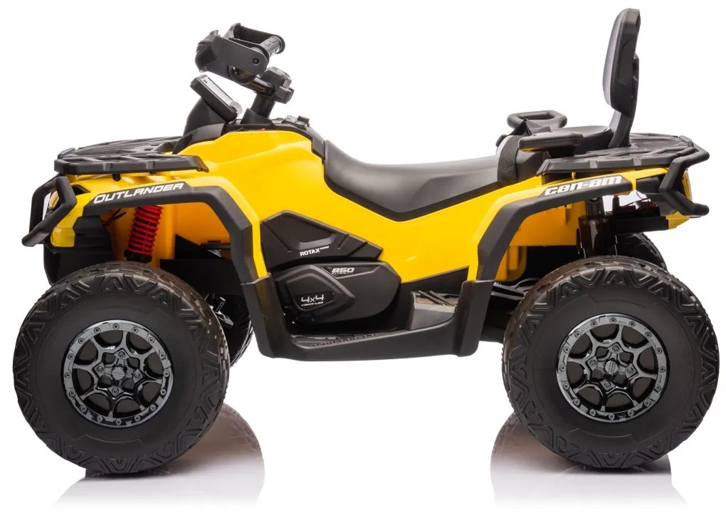 Moto 4 elétrica para crianças 12V Can Am Outlander 4x4 com controlo remoto, rodas Espuma EVA, assento couro Carga até 50Kg Amarela