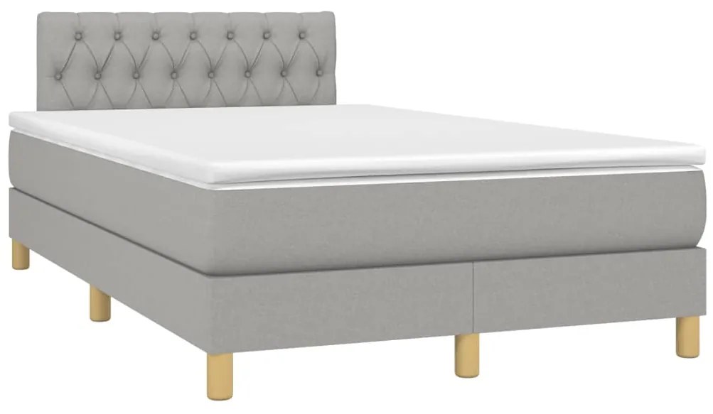 Cama box spring c/ colchão e LED 120x190 cm tecido cinza-claro