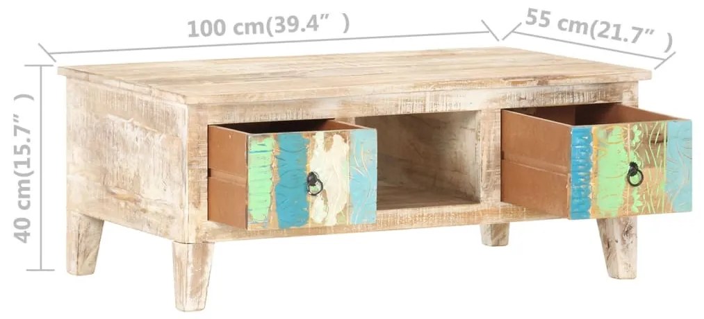 Mesa de centro 100x55x40 cm madeira de acácia áspera