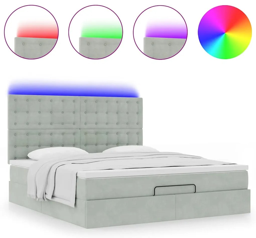 Estrutura cama otomana colchões 160x200cm veludo cinzento claro