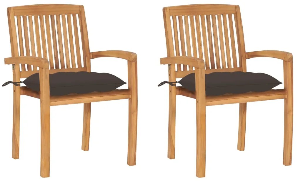 vidaXL Cadeiras de jardim c/ almofadões cinza-acast. 2 pcs teca maciça