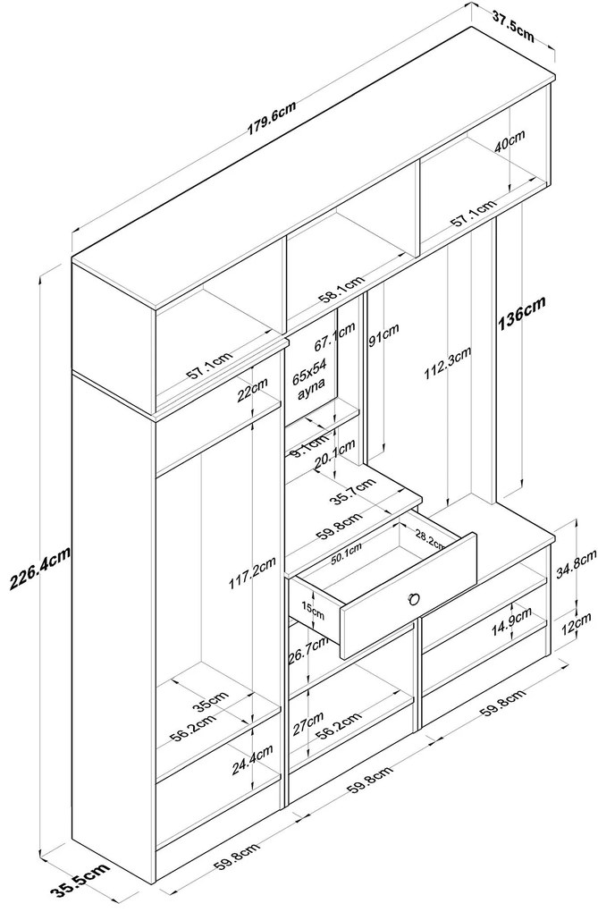 Hall Stand EA108 – Branco – 179,6 x 226,4 x 35,5 cm