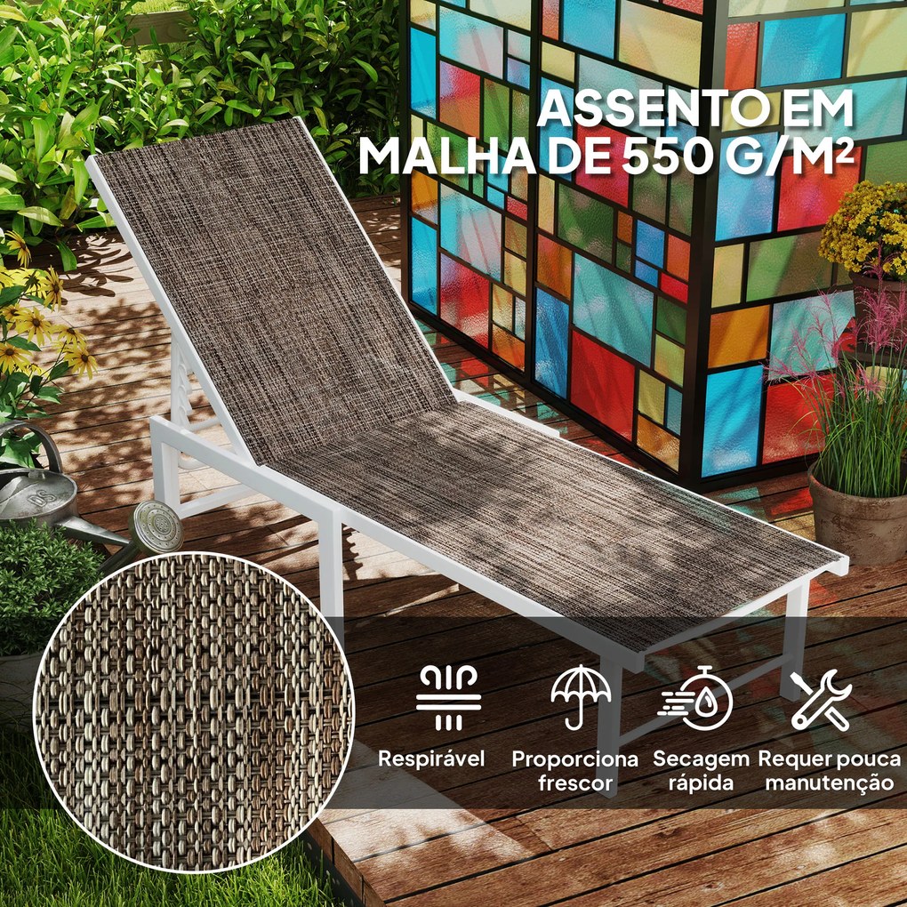 Espreguiçadeira Reclinável Espreguiçadeira Jardim com Rodas Encosto Ajustável em 5 Níveis 166x60x84 cm Castanho