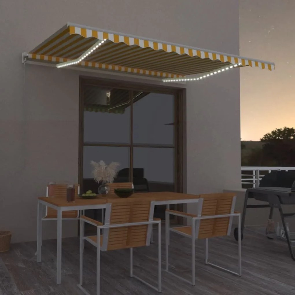 Toldo retrátil manual com LED 400x300 cm amarelo e branco