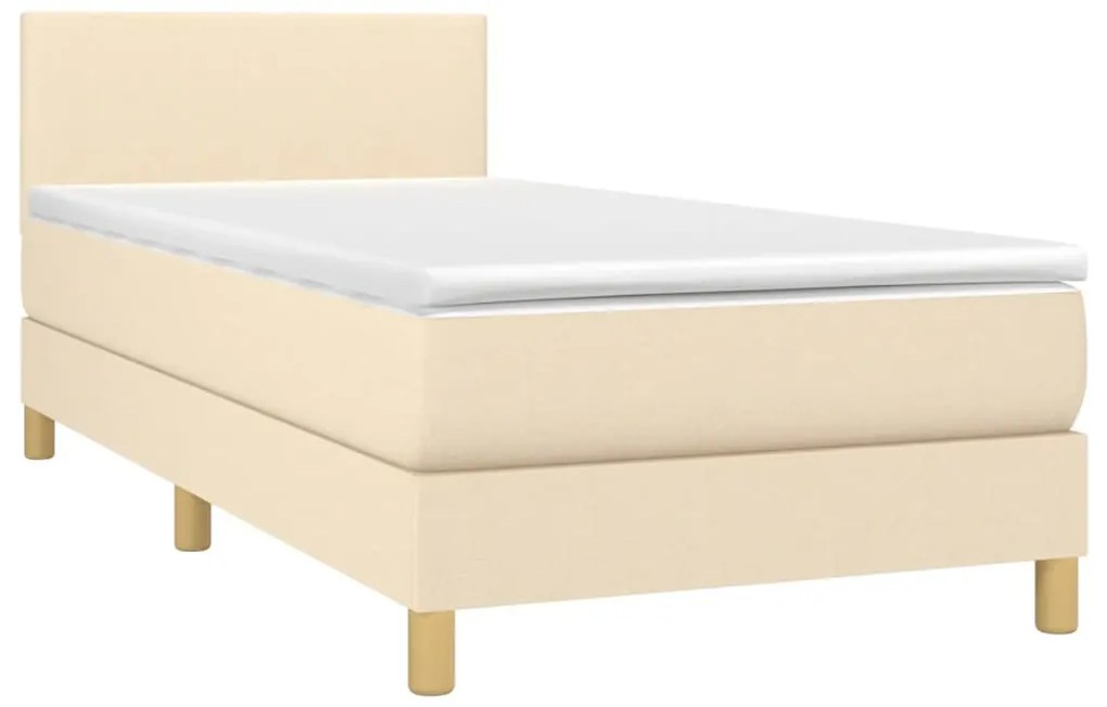 Cama box spring c/ colchão e LED 90x200 cm tecido cor creme