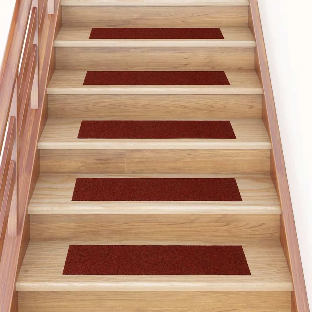 vidaXL Tapetes de escada adesivos 30 pcs 76x20 cm retangular vermelho