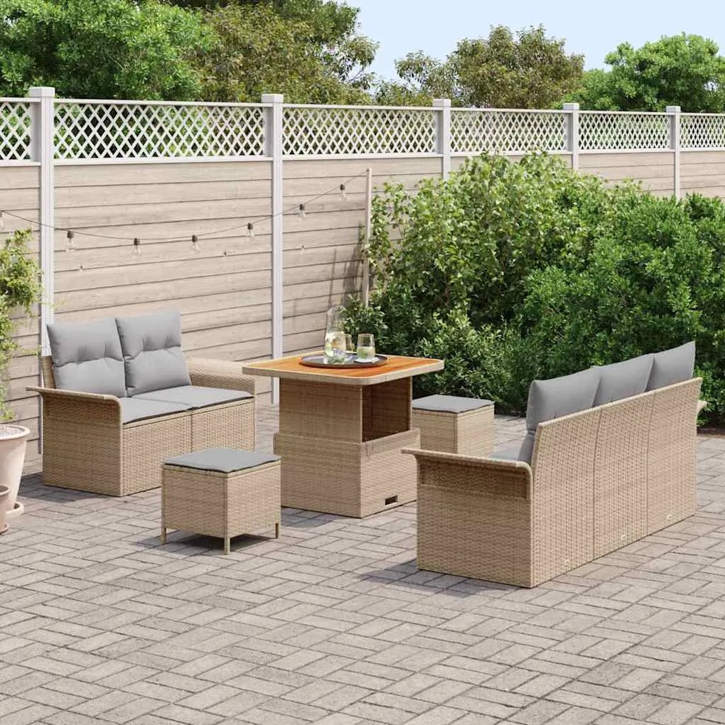 Conjunto de Sofá de Jardim de 8 Peças com Almofadas Bege em Rattan Sin