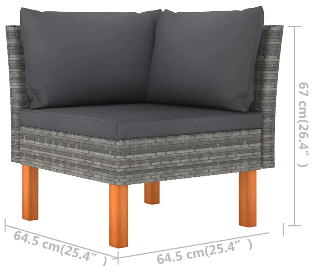 5 pcs conjunto lounge de jardim c/ almofadões vime PE cinzento