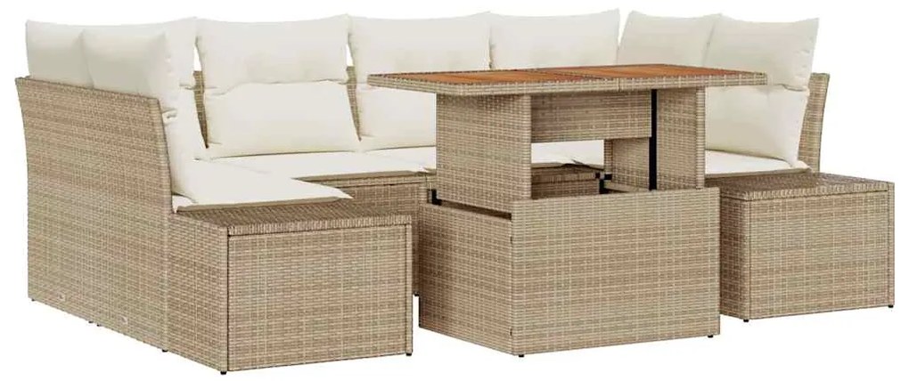 Conjunto de Sofá de Jardim de 7 Peças com Almofadas, bege, rattan sint