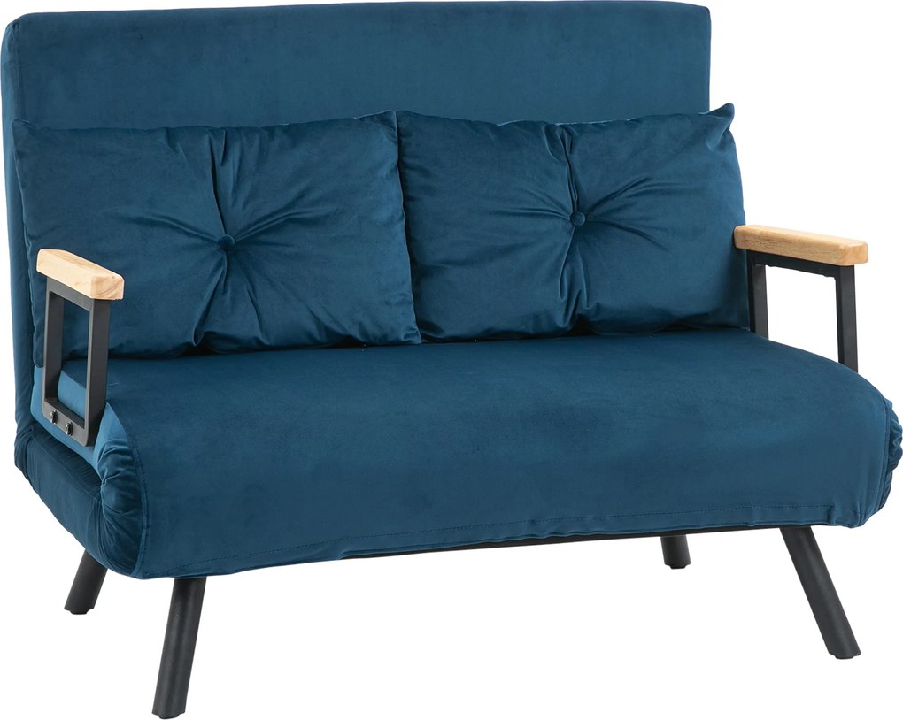 Sofá Cama Sofá Convertível em Cama de 2 Lugares Dobrável com Encosto Ajustável em 5 Níveis e 2 Almofadas 102x73x81 cm Azul