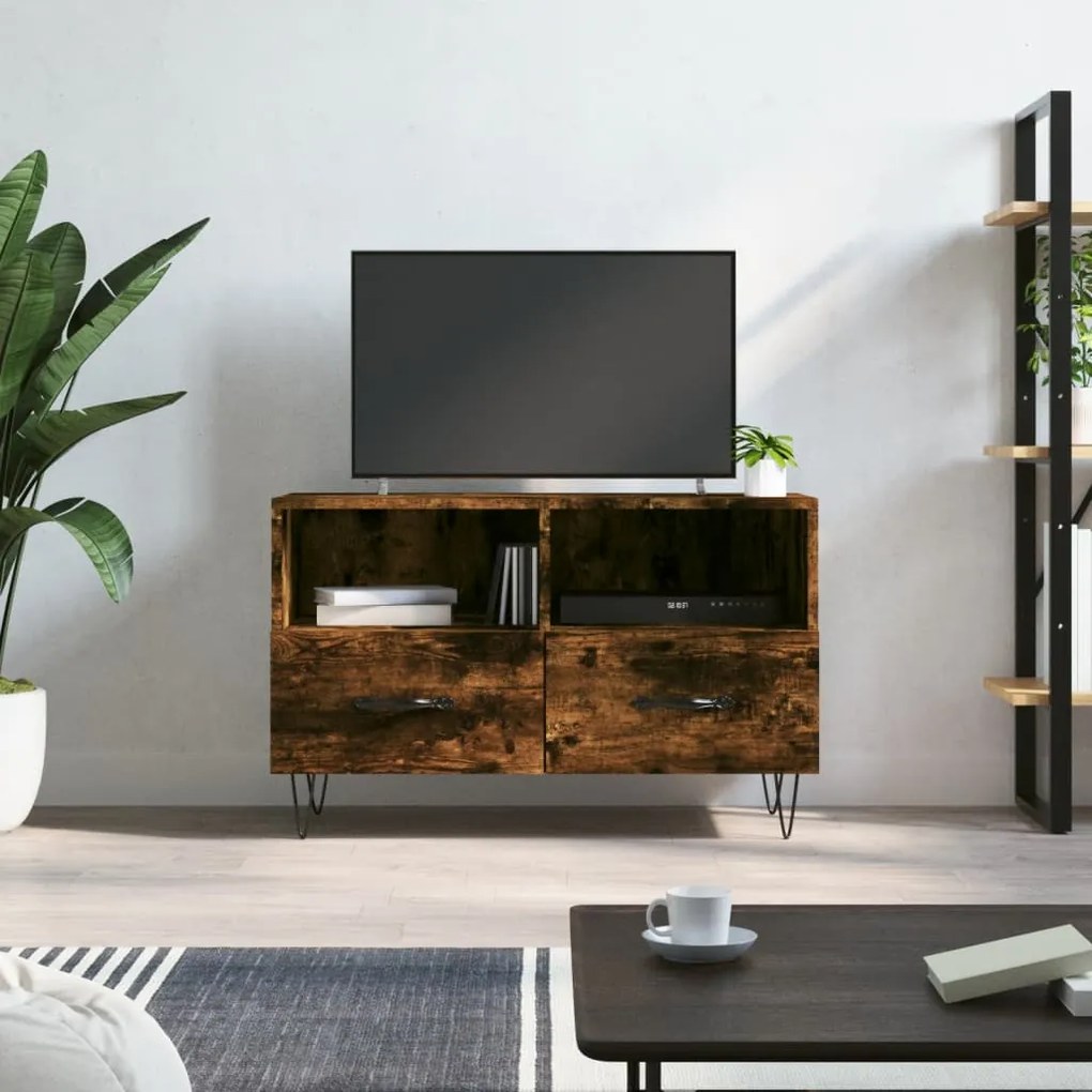 vidaXL Móvel de TV 80x36x50 cm derivados de madeira carvalho fumado