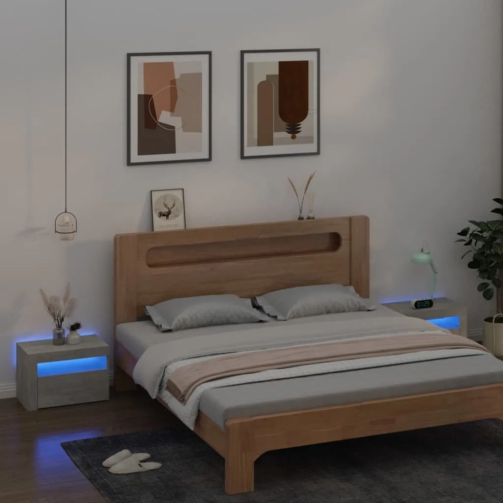 3080738 vidaXL Mesas cabeceira c/ luzes LED 2 pcs 60x35x40 cm cinzento cimento