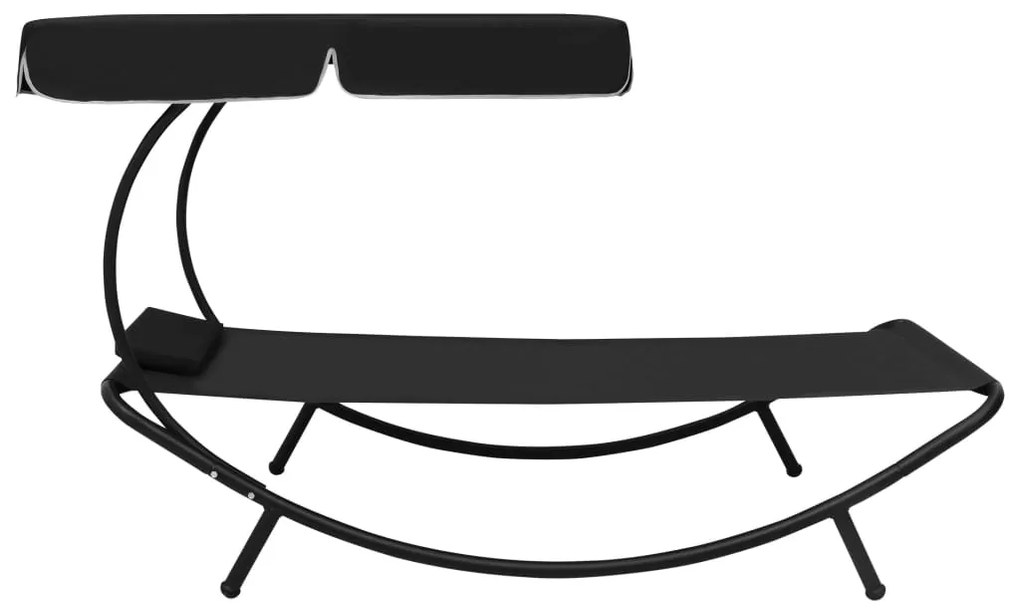 Espreguiçadeira com toldo e almofada preto