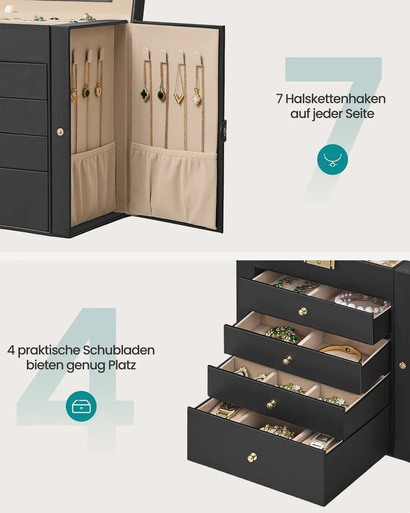 Caixa para joias com 5 níveis 15 x 26,2 x 28 cm Preto