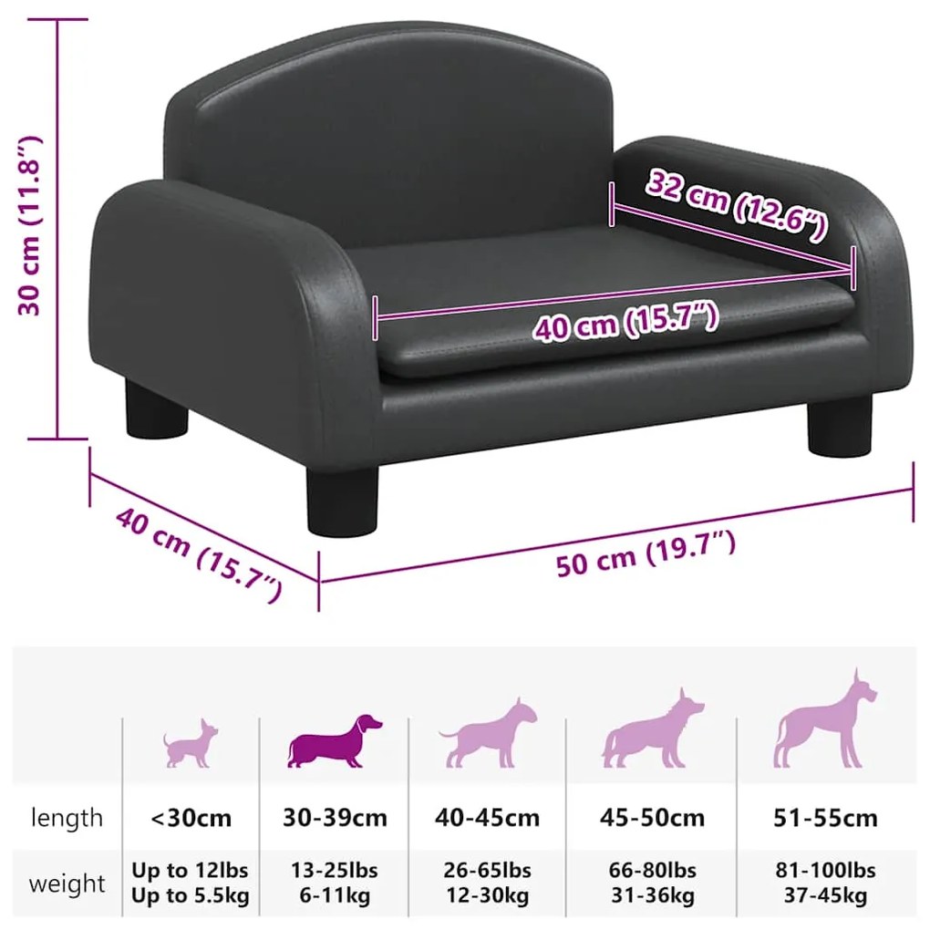 Cama para cães 50x40x30 cm couro artificial preto