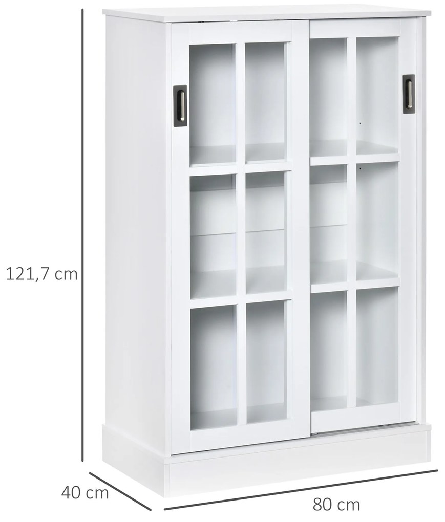 HOMCOM Estante para Livros Vitrine com 2 Portas Corredeiras Prateleiras Ajustáveis de Armazenamento Móvel Organizador para Escritório Sala de Estar Estúdio 80x40x121,7cm Branco