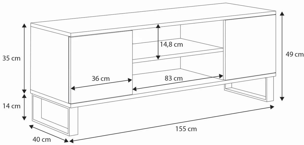 Móvel TV 155 cm - estilo loft cor carvalho artesanal